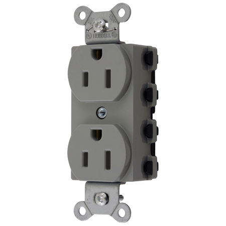 HUBBELL WIRING DEVICE-KELLEMS Straight Blade Devices, Receptacles, Duplex, SNAPConnect, 15A 125V, 2-Pole 3-Wire Grounding, 5-15R, Nylon, Gray. SNAP5262GYNA